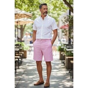 Peter Millar Featherweight Seersucker Shorts Pink Stripe 36 Golf Preppy